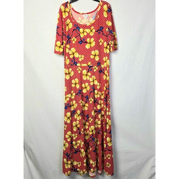 LuLaRoe Bright Floral Maxi Dress Red Size M - Picture 1 of 4